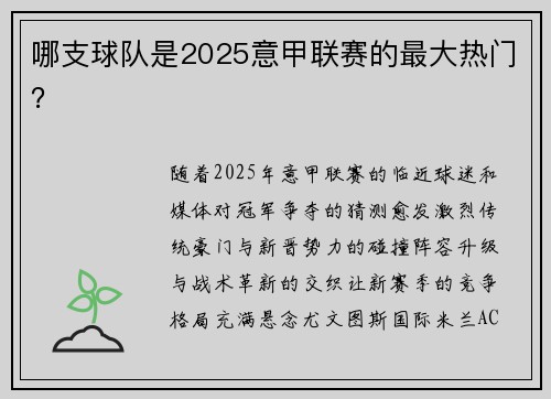 哪支球队是2025意甲联赛的最大热门？
